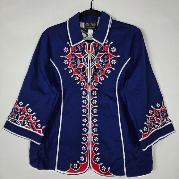 Vintage Bob Mackie Wearable Art Metallic Embroidered Womens Medium Blue Jacket - Picture 1 of 6